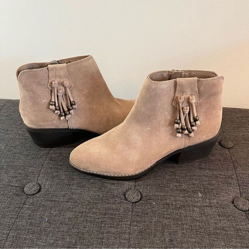 White Mountain Havana Suede Bohemian Ankle Boots Zip Tassels Block Heel Size 7M